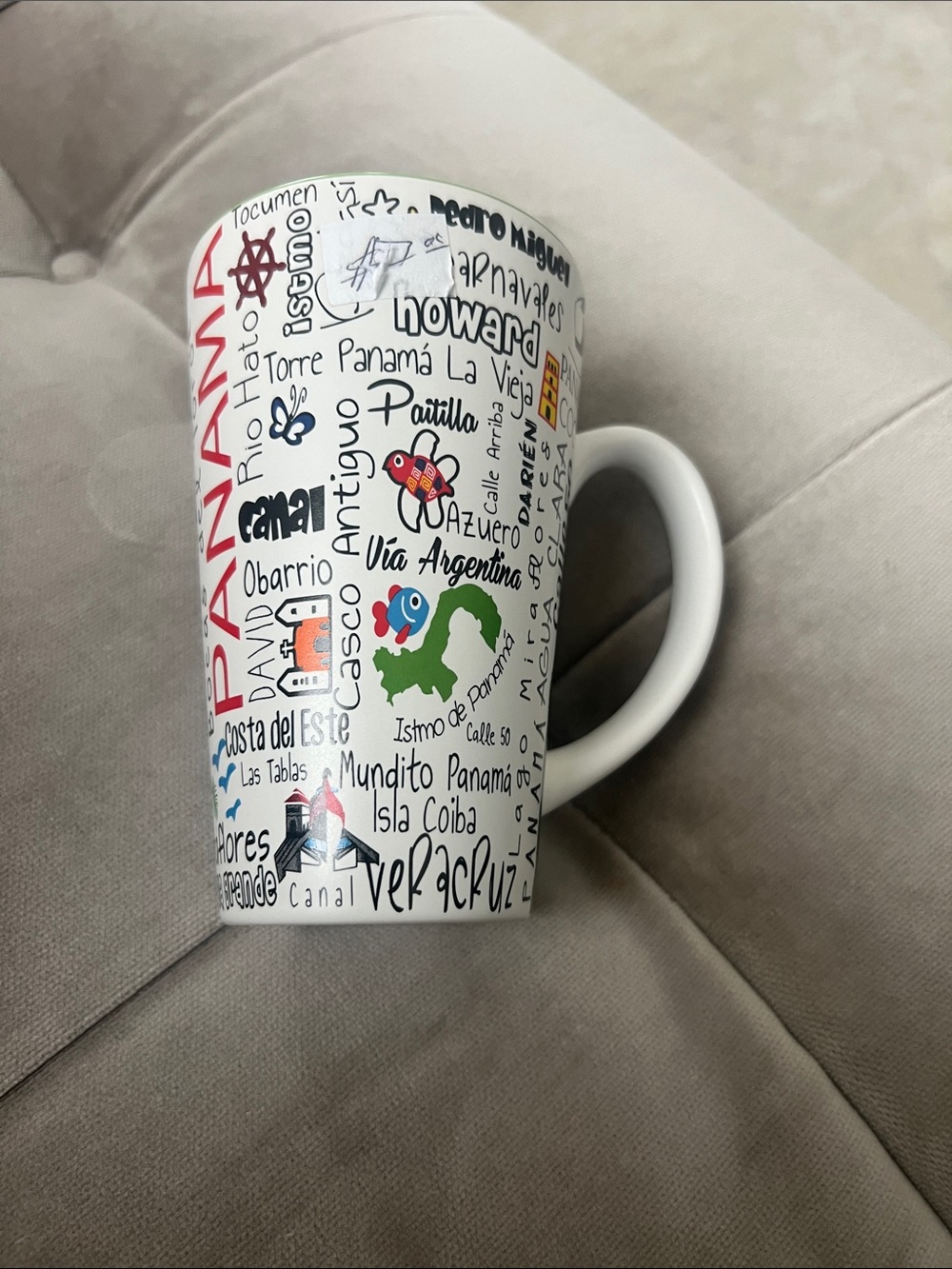 Panama Themed White Ceramic Travel Mug with Colorful Print
